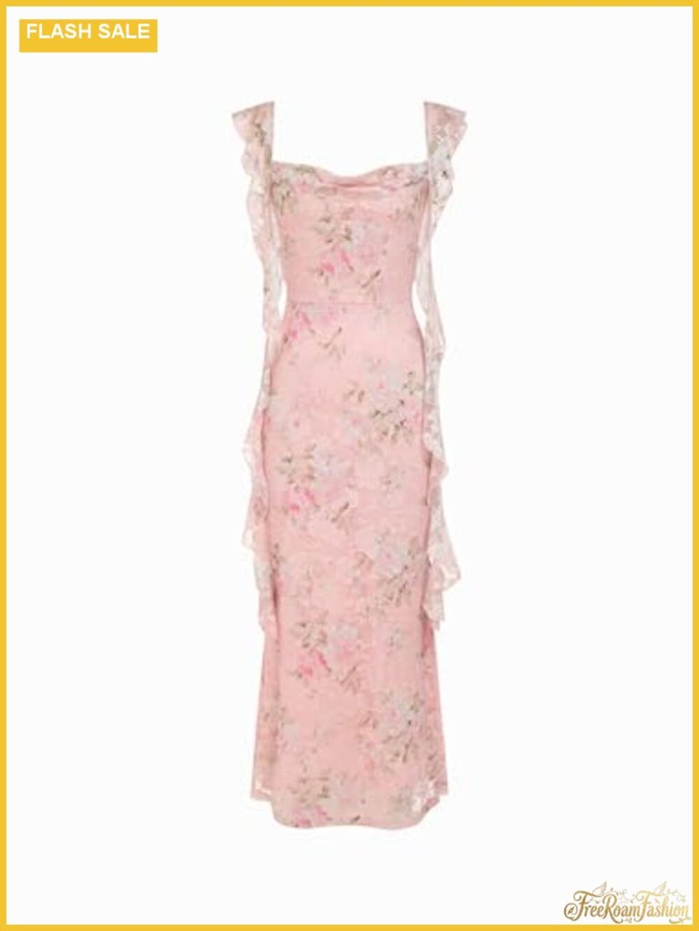 Women's Mesh Ruffle Maxi Wedding Guest Dress Sleeveless Formal